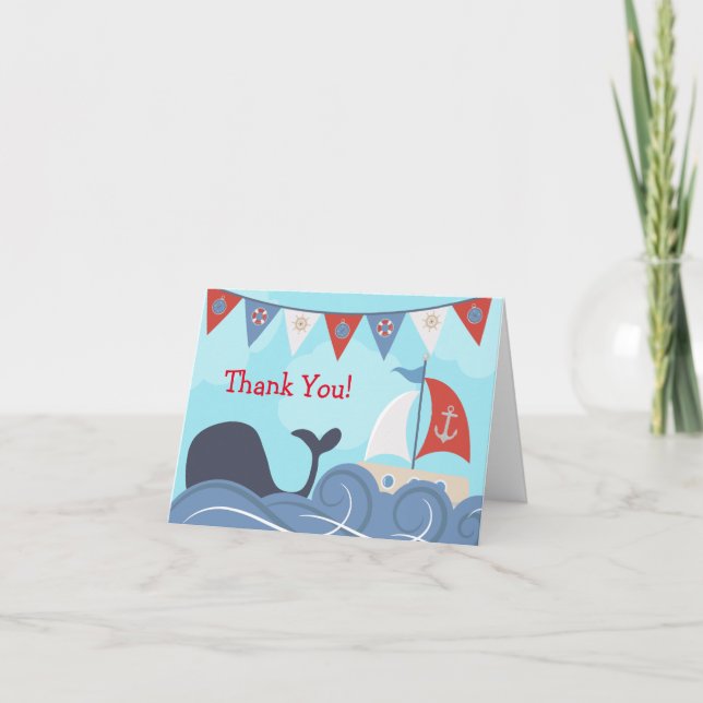 Nautical Sailboat Beach Ocean Whale Thank You Card (Front)
