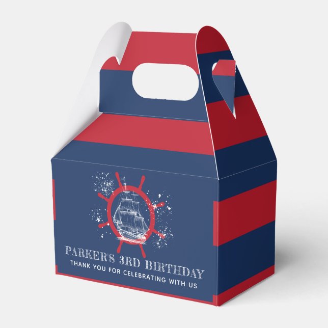 Nautical Sailboat Birthday Blue Favour Box (Front Side)