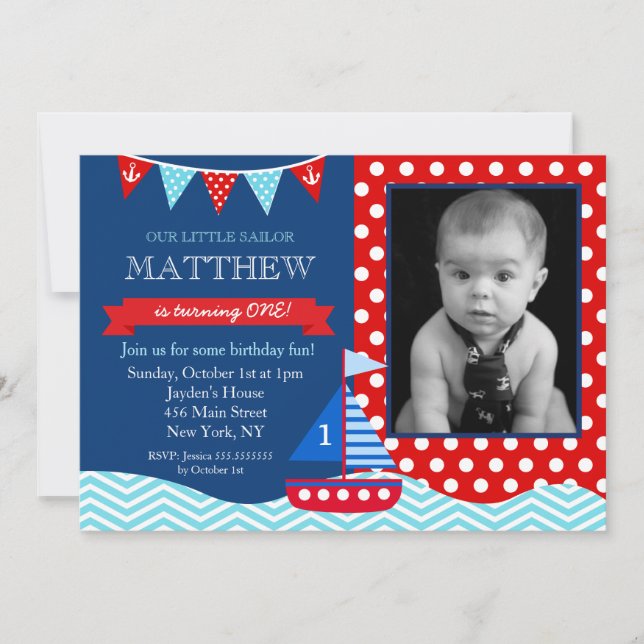 Nautical Sailboat Birthday Party Invitation (Front)