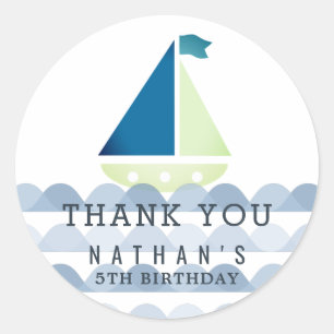 Nautical Sailboat Blue Boy Birthday Thank You Classic Round Sticker