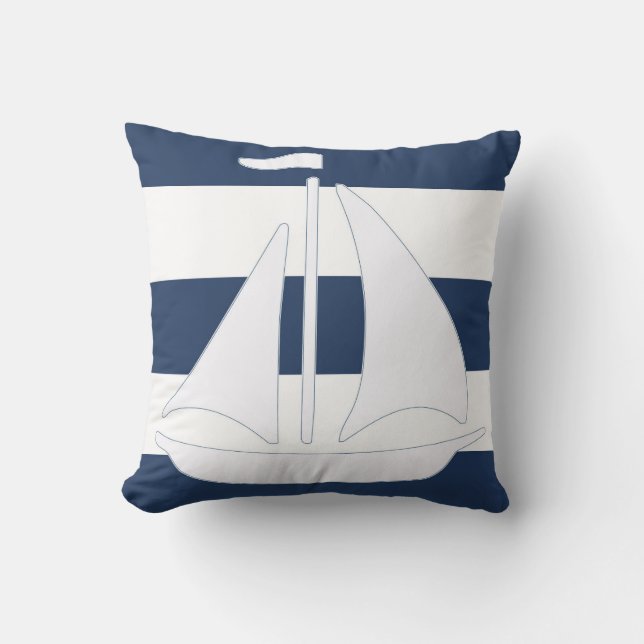 Nautical Sailboat Blue Stripe Throw Pillow (Front)