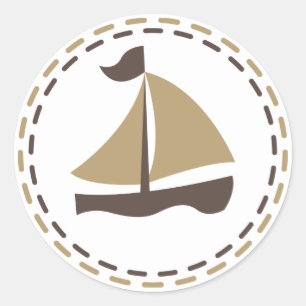 Nautical Sailboat Brown and Tan - Sailor, Ocean Classic Round Sticker