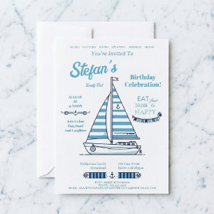 Nautical Sailboat Cabana Stripe Birthday Invitation