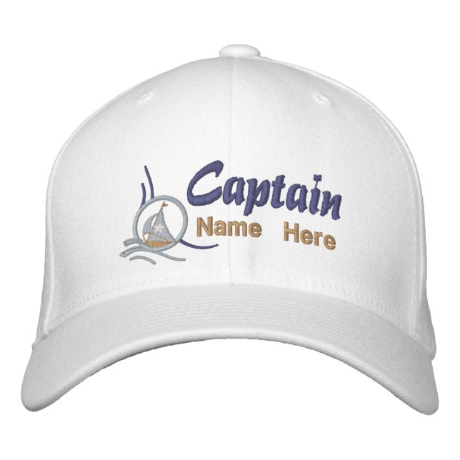 Nautical Sailboat Captain Personalised Embroidery Embroidered Hat (Front)