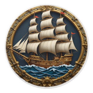 Nautical Sailboat Ceramic Knob