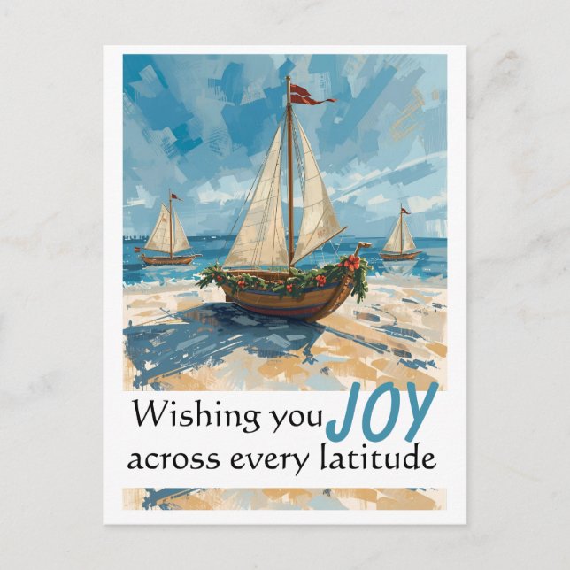 Nautical Sailboat Christmas Post Card (Front)