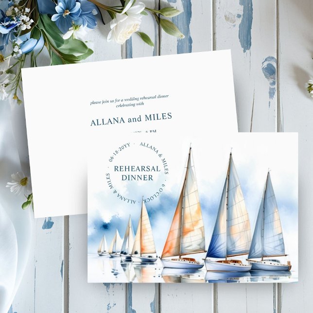 Nautical Sailboat Coastal Wedding Rehearsal Dinner Invitation (Creator Uploaded)