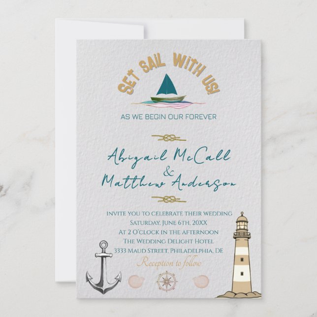 Nautical Sailboat Destination Wedding Invitation (Front)