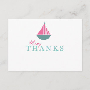 Nautical Sailboat Girl Baby Shower Flat Thank You Card