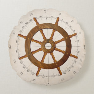 Nautical Sailboat Helm with Compass Round Cushion