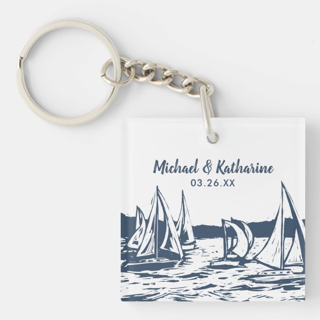 Nautical Sailboat Keychain Wedding Favour (Front)