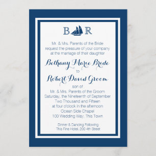 Nautical Sailboat Monogram Wedding Invitation