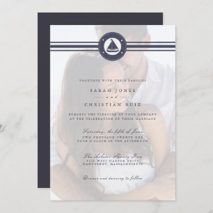 Nautical Sailboat Navy Blue Photo Wedding  Invitation