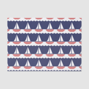 Nautical Sailboat Pattern Navy Blue and Red Tissue Paper