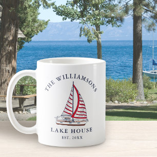 Nautical Sailboat Personalised Lake House Coffee Mug