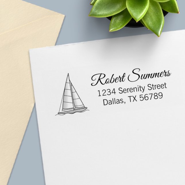 Nautical Sailboat Sailing Boat Yacht Address 3 Self-inking Stamp (Creator Uploaded)