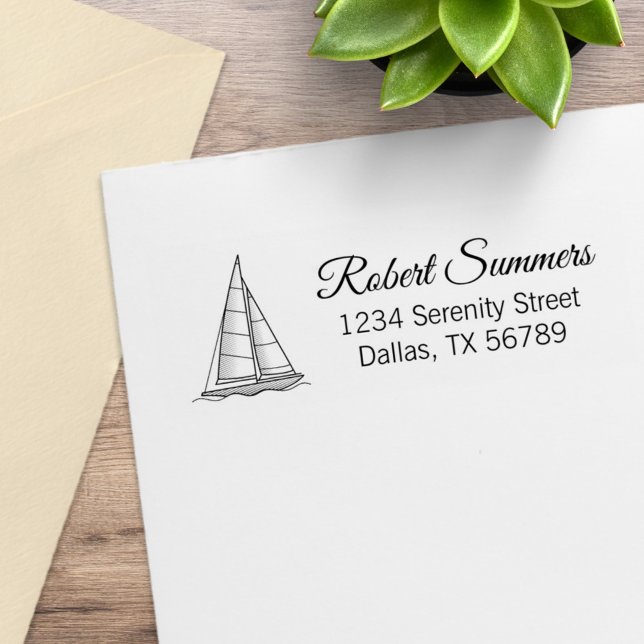 Nautical Sailboat Sailing Boat Yacht Address 4 Rubber Stamp (Creator Uploaded)