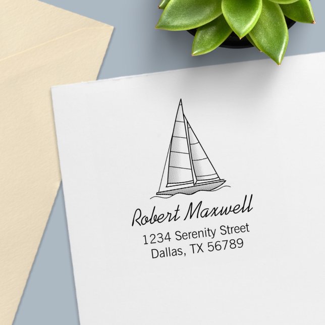 Nautical Sailboat Sailing Boat Yacht Address 8 Self-inking Stamp (Creator Uploaded)