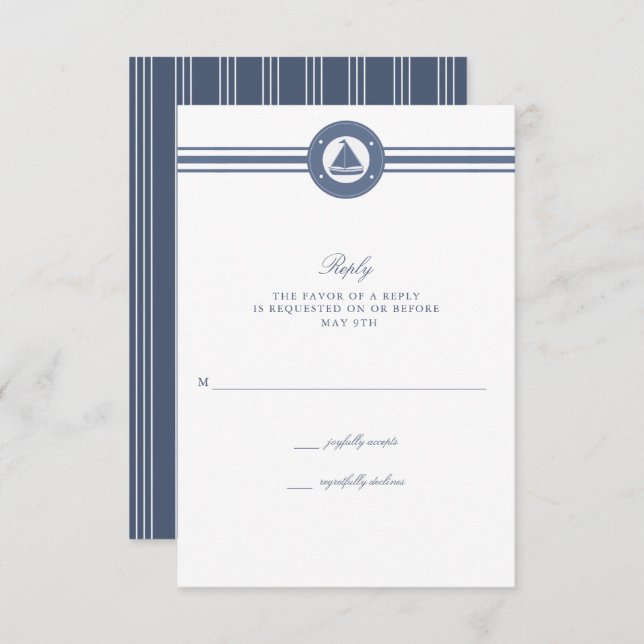 Nautical Sailboat Stripe Blue Wedding RSVP (Front/Back)