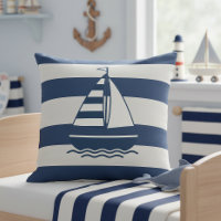 Nautical Sailboat & Stripe Navy White ID1255