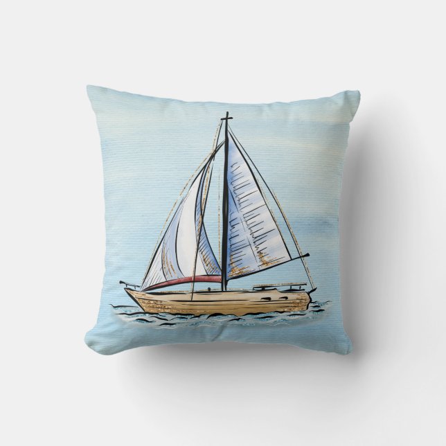 Nautical Sailboat Throw Pillow (Front)