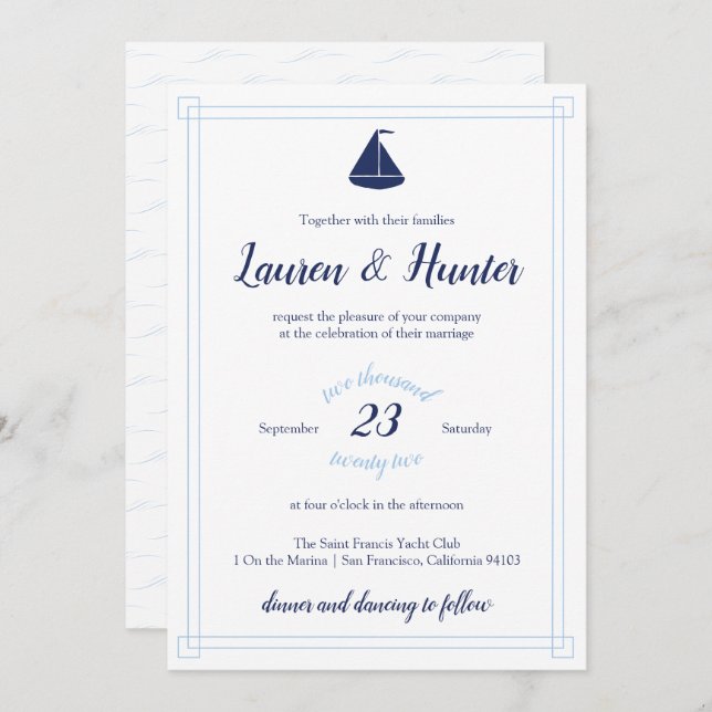 Nautical Sailboat Wedding Invitation (Front/Back)