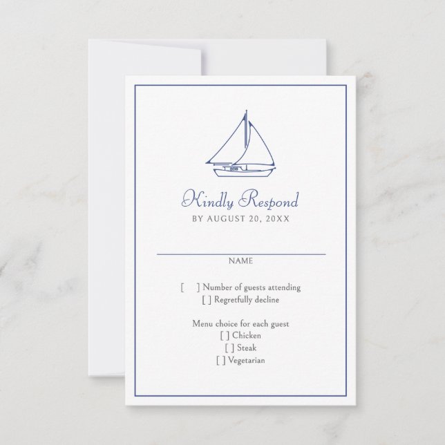 Nautical Sailboat Wedding RSVP Card (Front)