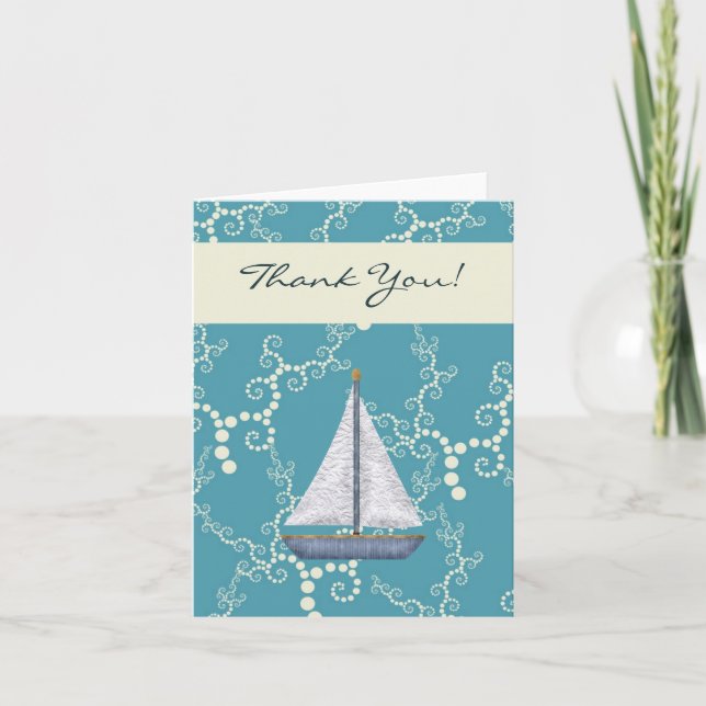 Nautical Sailboat with Swirling Water Thank You Card (Front)