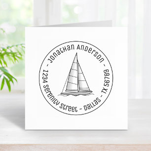 Nautical Sailboat Yacht Round Address Rubber Stamp