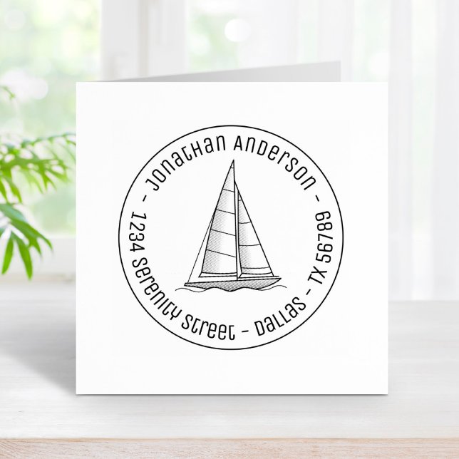 Nautical Sailboat Yacht Round Address Rubber Stamp (Creator Uploaded)