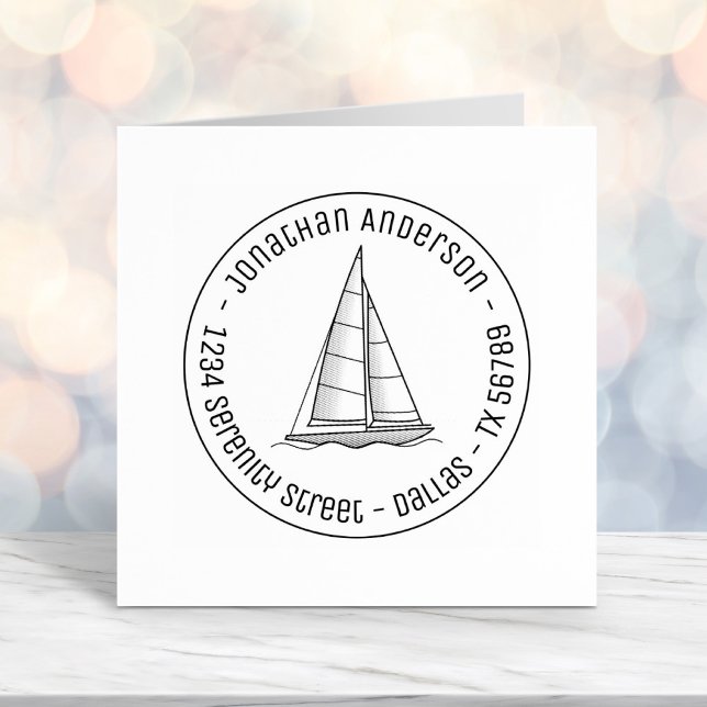 Nautical Sailboat Yacht Round Address Self-inking Stamp (Creator Uploaded)