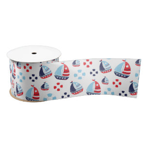 Nautical Sailboats and Ring Buoys Pattern Satin Ribbon