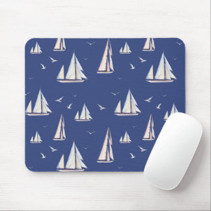 Nautical Sailboats and Seagulls Mouse Pad