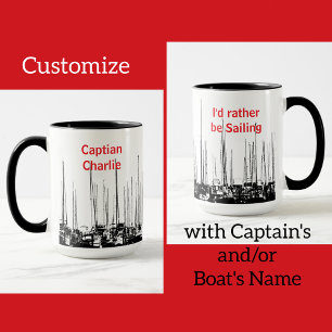 Nautical Sailboats Black and White Personalised Mug