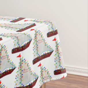 Nautical Sailboats with Holiday lights harbour boa Tablecloth