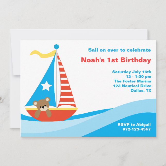 Nautical Sailing Bear Invitation (Front)