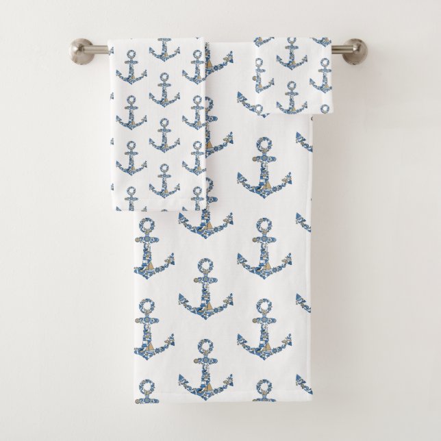 Nautical Sailing Boat Anchor Unusual Lighthouse Bath Towel Set (Insitu)