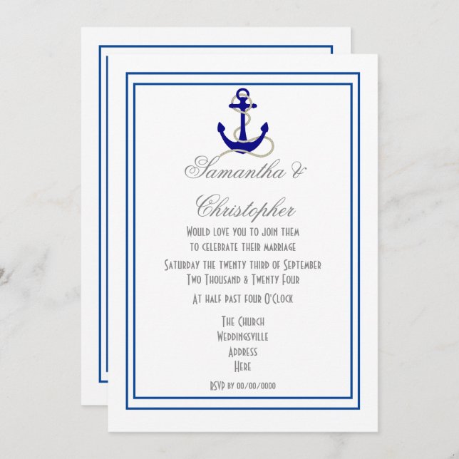 Nautical sailing boat anchor wedding invitation (Front/Back)