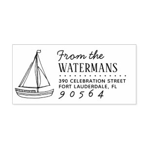 Nautical Sailing Boat Drawing Name Return Address Rubber Stamp