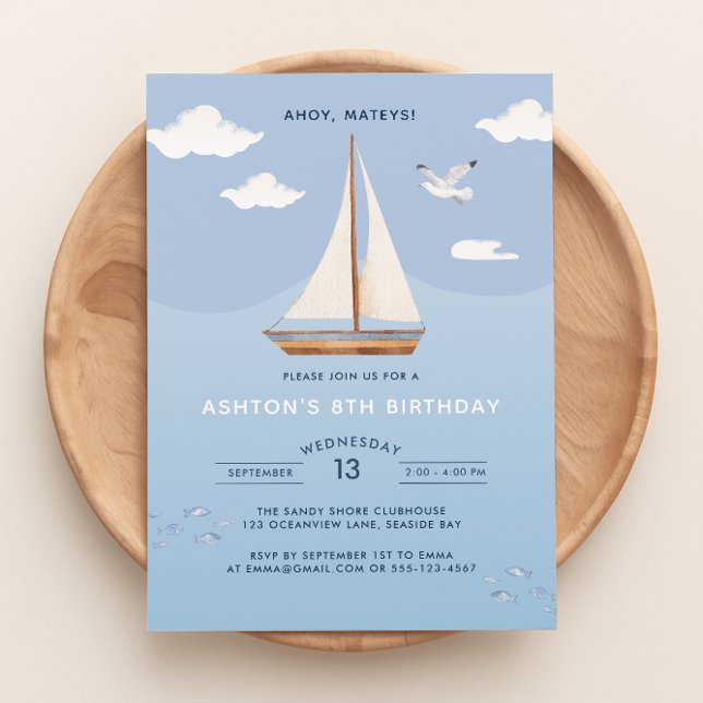 Nautical Sailing Boat Kids Birthday Invitation  (Creator Uploaded)