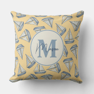 Nautical Sailing Boats   Custom Name & Monogram Cushion