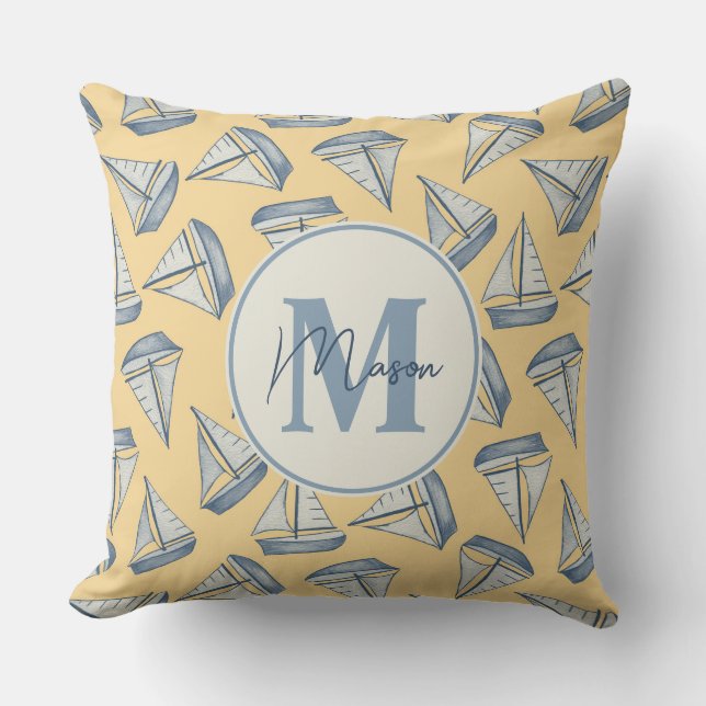 Nautical Sailing Boats | Custom Name & Monogram Cushion (Front)