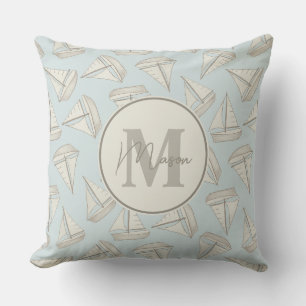 Nautical Sailing Boats   Custom Name & Monogram Cushion