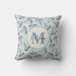 Nautical Sailing Boats   Custom Name & Monogram Cushion