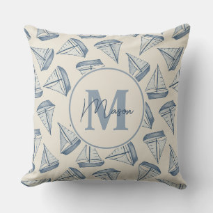Nautical Sailing Boats   Custom Name & Monogram Cushion