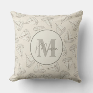 Nautical Sailing Boats   Custom Name & Monogram Cushion