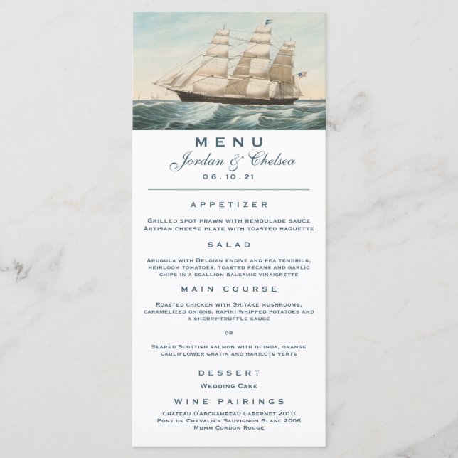 Nautical Sailing Clipper Ship | Wedding Menu (Front)