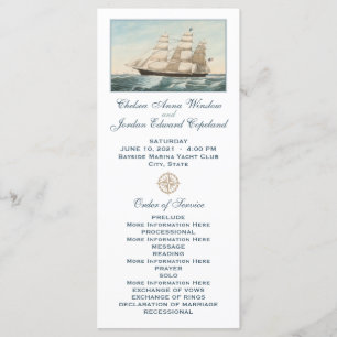 Nautical Sailing Clipper Ship   Wedding Program Programme