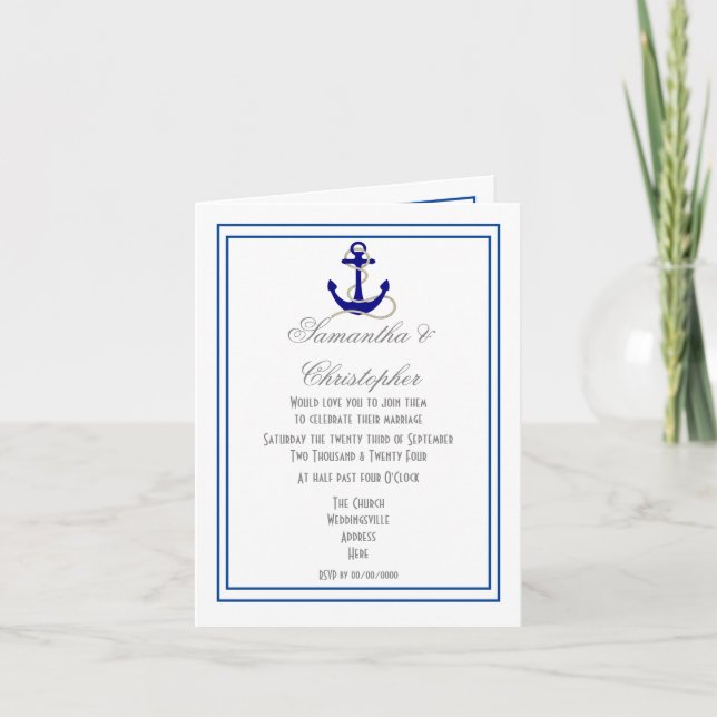 Nautical sailing or sailors wedding invitation (Front)