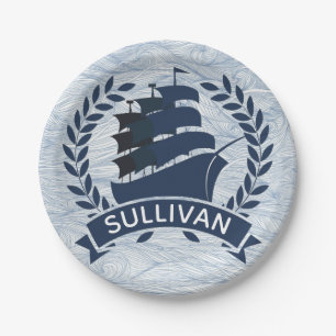 Nautical Sailing Ship Ocean Waves Personalised Paper Plate